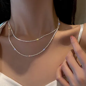 Minimalist shimmering double layer necklace for women featuring sparkling texture finish