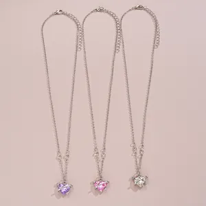 Three elegant heart planet necklaces with purple pink and white zircon crystals