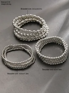 Detail van de 12-delige zilveren kralenarmbandset met gewichten en afmetingen