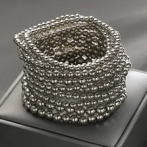 Boheemse 12-delige zilveren kralen armbandenset voor dames met gepolijste metalen finish