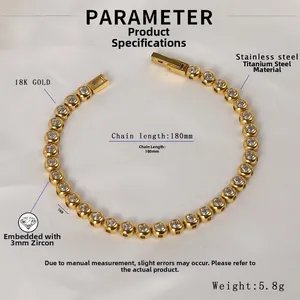 Macro shot of 18K gold plated titanium bracelet featuring 3mm inlaid colorful zircons