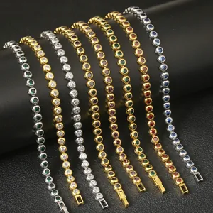 Macro shot of colorful round cubic zirconia tennis bracelets with secure fold-over clasps