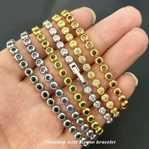 French style titanium steel bracelet featuring colorful round zircon stones for women