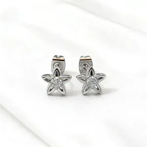 Detailed macro view of star-shaped titanium steel earrings with sparkling cubic zirconia