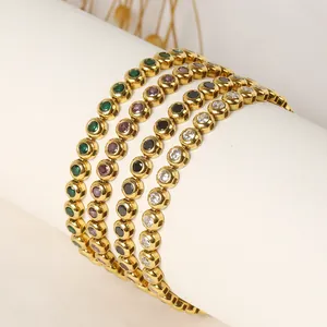 French style titanium steel tennis bracelets with colorful round cubic zirconia stones