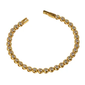 Elegant gold-plated tennis bracelet with round cubic zirconia and secure folding clasp