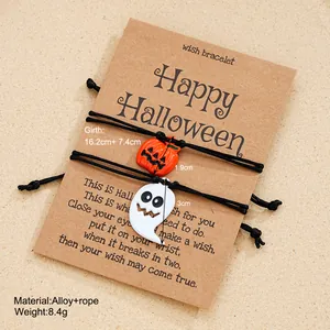Halloween Set mit Kürbis und Geist Anhängern an geflochtenen Wunscharmbändern