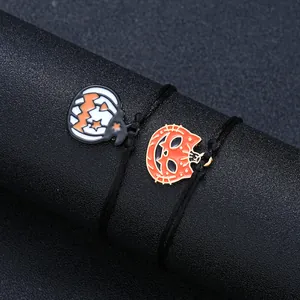 Halloween Kürbis Geist geflochtene Armbänder 2er Set mit Emaille-Anhängern für das Fest