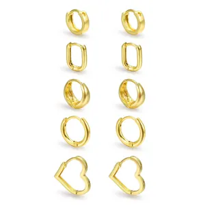 Elegantes vergoldetes geometrisches Creolen-Set mit fünf Paar minimalistischen C-Form Designs