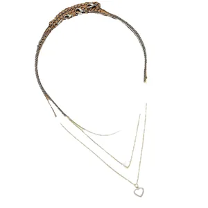 Ensemble de colliers double couche argentés avec pendentifs cœurs pleins et évidés