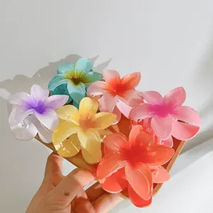 Plumeria Flower Hair Claw Gradient Color Summer Tropical Beach Hair Clip Resin Shark Grab Clip Vacation Accessory For Women