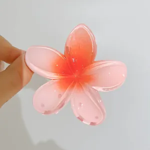 7cm gradient orange resin frangipani flower hair claw clip for women's elegant hairstyles