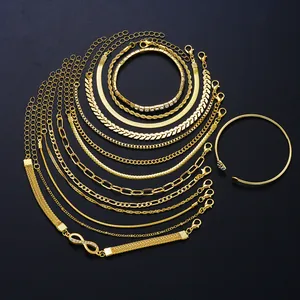 14-piece gold chain bracelet set featuring infinity charms and rhinestone wheat link designs
