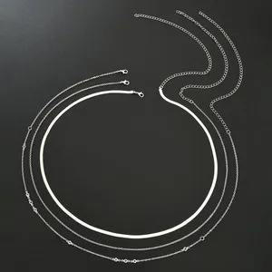 Three-piece silver snake chain necklace set with zirconia and adjustable lobster clasp