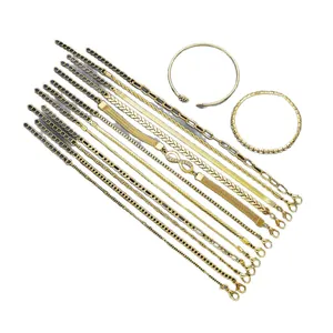14-piece gold chain bracelet set with infinity charms and rhinestone wheat link designs