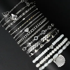 Schmetterling Herz Muschel Imitationsperle Mehrlagiges Fußkettchen Kollektion Für Damen Legierung Gold Silber Perlen Sommer Strand Schmuck