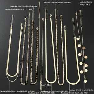 Detailed size chart for layered gold body chain set showing weights and chain dimensions