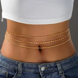 Meerlagige Goud Zilver Tailleketting Voor Vrouwen Sexy Kunstparels Lovertjes Lichaamsketting Boho Sieraden Strand Zomer Accessoires