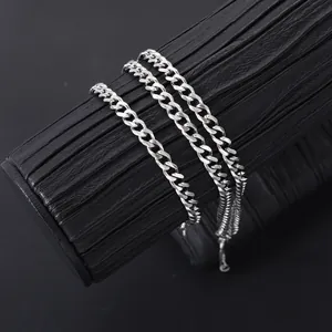 Silver stainless steel Cuban link chain necklace set with high polished hip hop finish