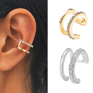 Zweilagige C-förmige Earcuffs in Gold und Silber mit Zirkonia-Besatz für Ohren ohne Löcher
