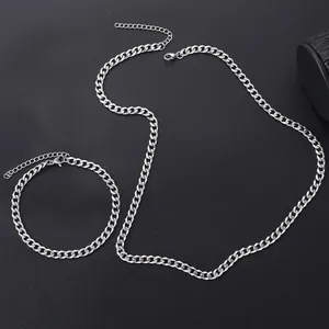 Detail of silver cuban link chain set with lobster clasp and adjustable extension chain