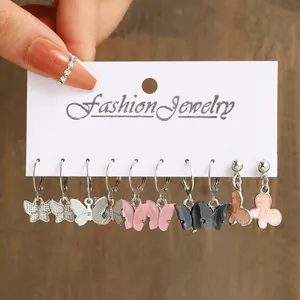 Set di Orecchini a Farfalla in Lega Acrilico Pendenti a Bottone Oro Argento Rosa Nero Gioielli di Moda Per Donna Quotidiano