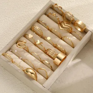 25-piece vintage gold star moon toe ring set with snake and geometric cutout designs