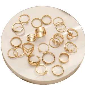 Set of 25 golden moon star adjustable beach rings with geometric and snake designs