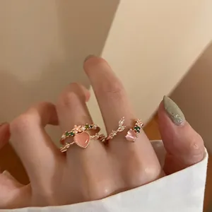 Double Layer Heart Rhinestone Open Ring Alloy Geometric Fashion Jewelry For Women Daily Dating Party Finger Ring