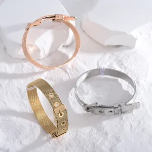 Bracciale Minimalista in Acciaio al Titanio con Maglia Milanese per Donna Design a Cinturino d'Orologio Regolabile con Fibbia Gioielli