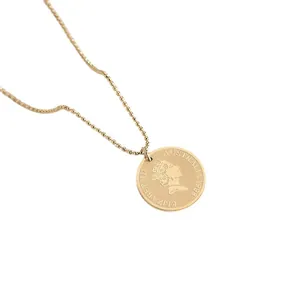 Vintage Halskette aus 18k vergoldetem Edelstahl mit Queen Elizabeth Münzanhänger