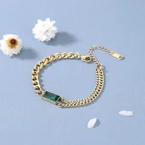 Bijoux Vintage Zircone Vert Émeraude Plaqué Or Acier Titane Collier Bracelet Boucles d'Oreilles pour Femmes Accessoire Mode de Luxe
