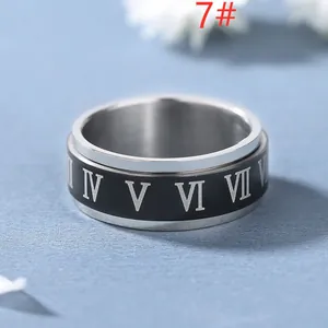 Anello rotante in titanio oro rosa con numeri romani e inserto nero misura 7