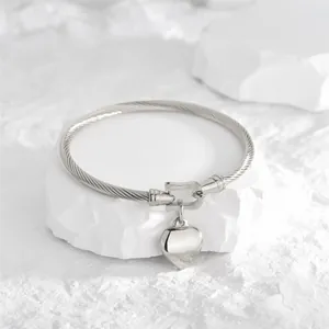 Bracelet câble torsadé en acier inoxydable avec pendentif cœur et fermoir fer à cheval
