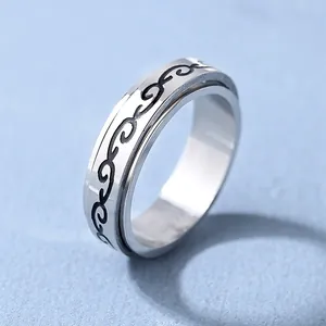 Bague Spinner en Acier Inoxydable Hommes Femmes Chiffres Romains Motif de Vigne Évidé Soulagement de l'Anxiété Bijoux