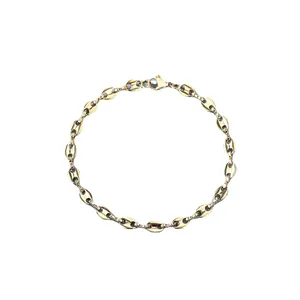 Goldenes Kaffeebohnen Gliederkettenarmband aus Edelstahl mit einem Karabinerverschluss