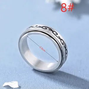 Bague rotative minimaliste en acier titane style romain avec motif de vagues pour hommes