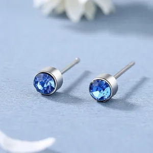 Boucles d'Oreilles Clous Minimalistes Acier Inoxydable Zircone Pour Femmes Rondes Colorées Gemme Bijoux Cadeau Elégant