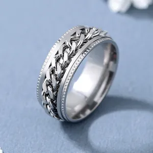 Anello Spinner in Acciaio Inossidabile Catena Rotante Bordo a Ingranaggio Punk Band per Uomo Donna Gioielli Moda Regalo