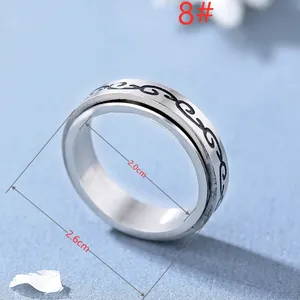 Bague rotative unisexe en acier inoxydable argenté avec motif de vagues et design romain