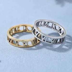 Anello Minimalista in Acciaio Inossidabile con Numeri Romani Traforati per Uomo Donna Gioielli Geometrici alla Moda Anello Placcato Oro Argento