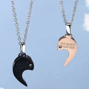 Colliers de couple en acier inoxydable avec pendentifs cœur en noir et or rose