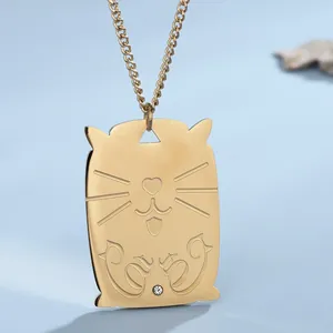 Collana con Pendente Gatto in Acciaio Inossidabile Placcato Oro Hip Hop con Zirconia Per Uomini Donne Gioielli di Moda Regalo