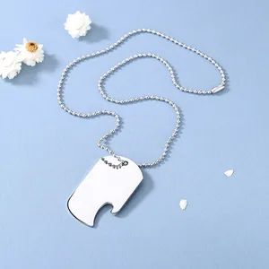 Polished silver stainless steel dog tag necklace with bottle opener notch on bead chain