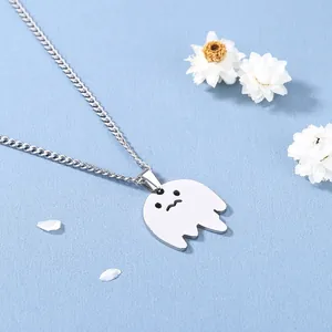 Collier avec pendentif fantôme mignon en acier inoxydable argenté style minimaliste