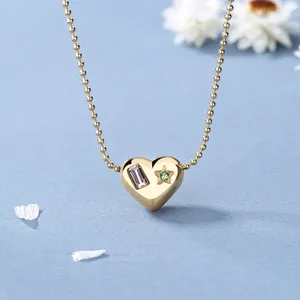 Titanium Staal Hart Hanger Halsketting Voor Vrouwen 18K Vergulde Bolletjesketting Met Roze Zirconia Groene Ster Steen Sieraden