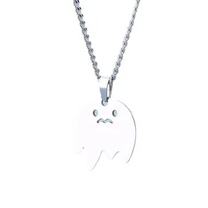 Collier avec pendentif fantôme minimaliste en acier inoxydable poli et chaîne à torsion