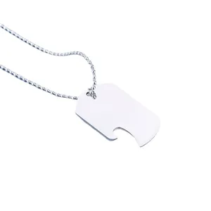 Silver stainless steel dog tag necklace with bottle opener pendant on ball chain