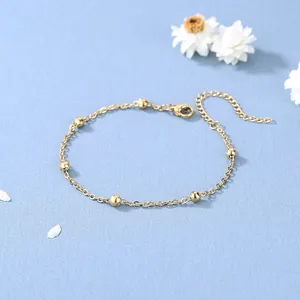 Bracelet minimaliste en acier titane doré avec billes et chaîne de réglage flexible