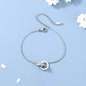 Bracelet en Acier au Titane Minimaliste pour Femme Plaqué Or Argent Infini Chiffres Romains Cercles Entrelacés Zircone Bijoux Cadeau